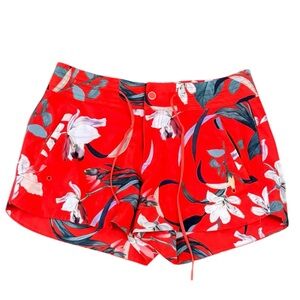 Athleta Hudson Boardshorts in a red and white floral print.